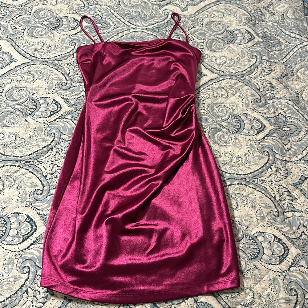 magenta silk mini dress/worn once/ size-S